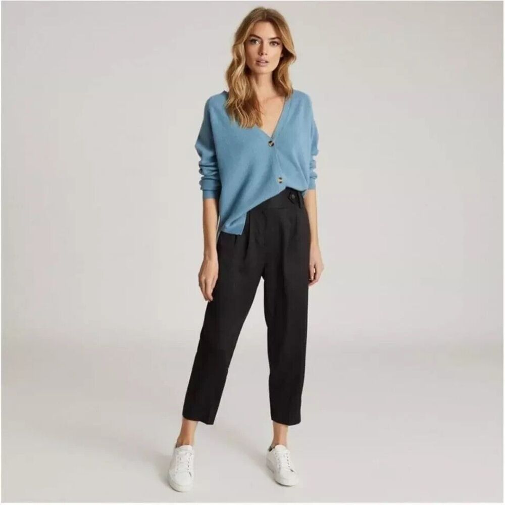 Reiss Stanton Black Tapered Leg Ankle Tab Front Dress Work Pants Size 6